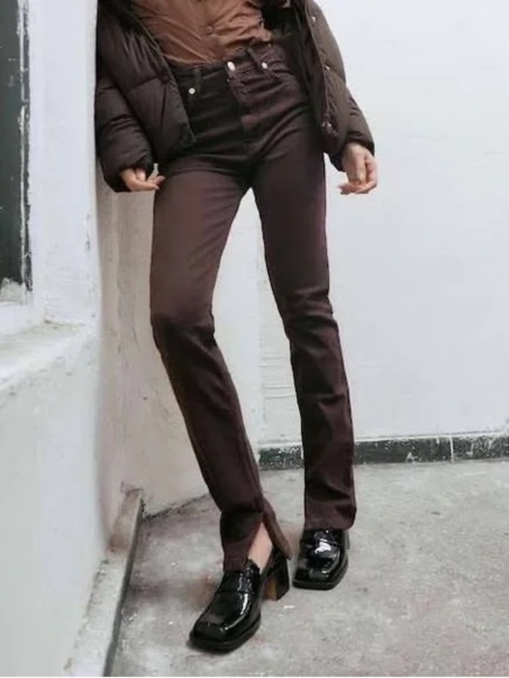 Zara Brown High-Rise Straight Pants